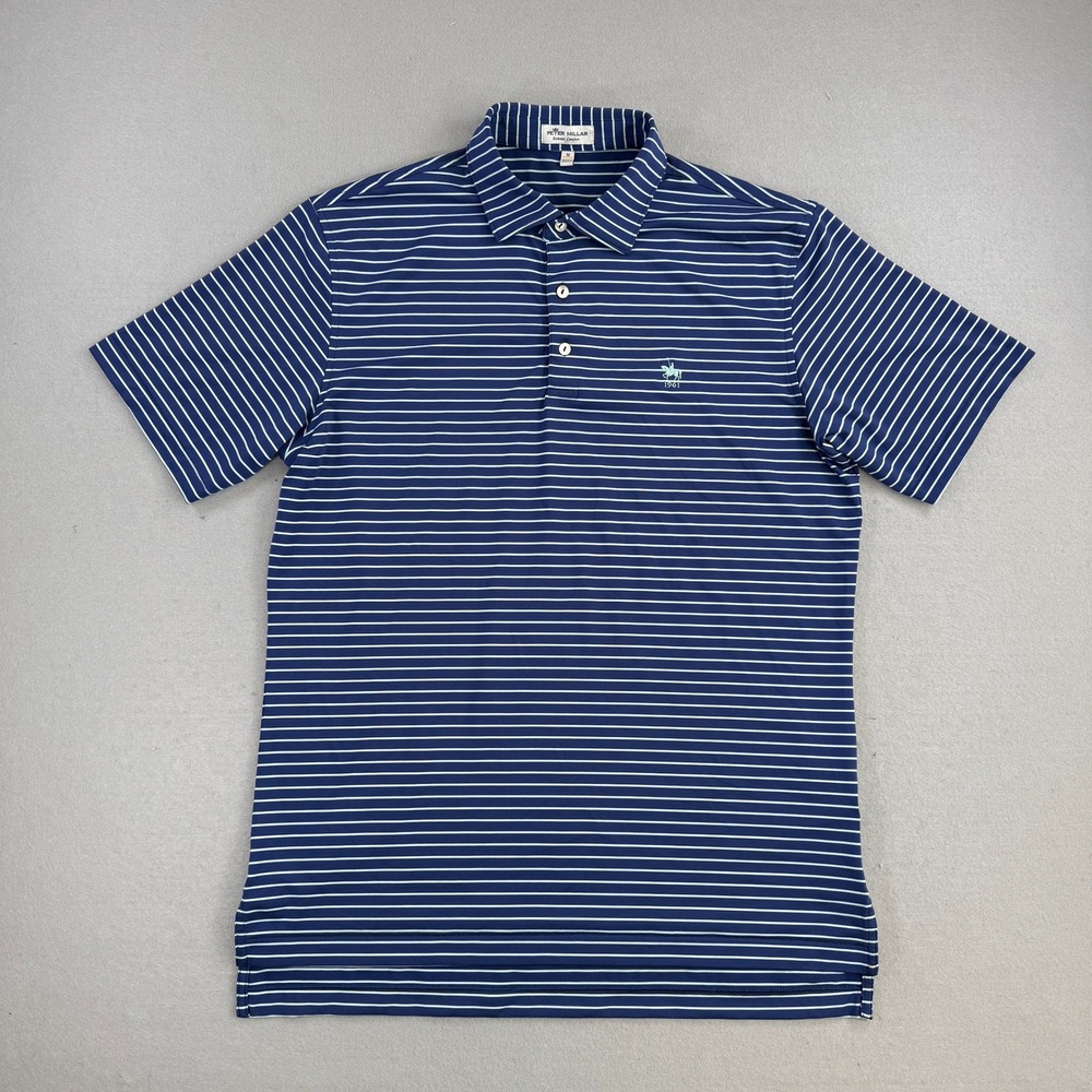 Peter Millar Polo Shirt Mens Medium Blue Striped Summer Comfort Performance Golf